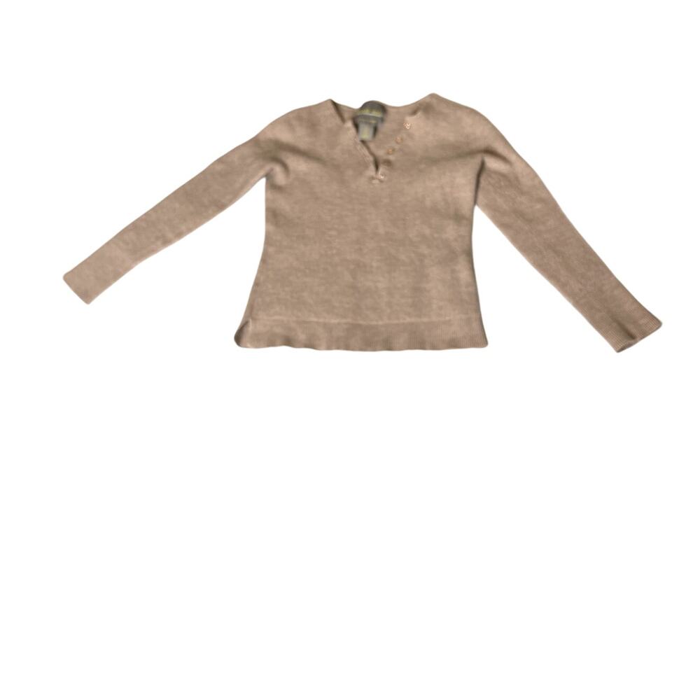 Wicked Wool girls size large sweater beige henley 100% extra fine wool